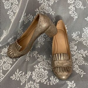 👡DSW gold shimmer chunky heel, loafer style👡